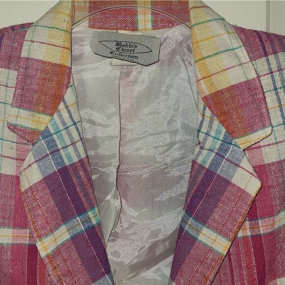 Vintage Bobbis Closet Pink Plaid Linen Blend Blazer - Picture 6 of 11